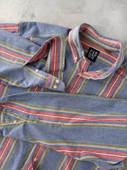 Gap Striped Cotton Button Up Shirt 90's - XL