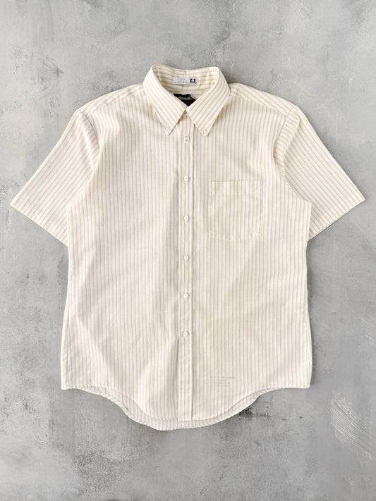 Striped Short Sleeved Button Up Shirt 80's - Large