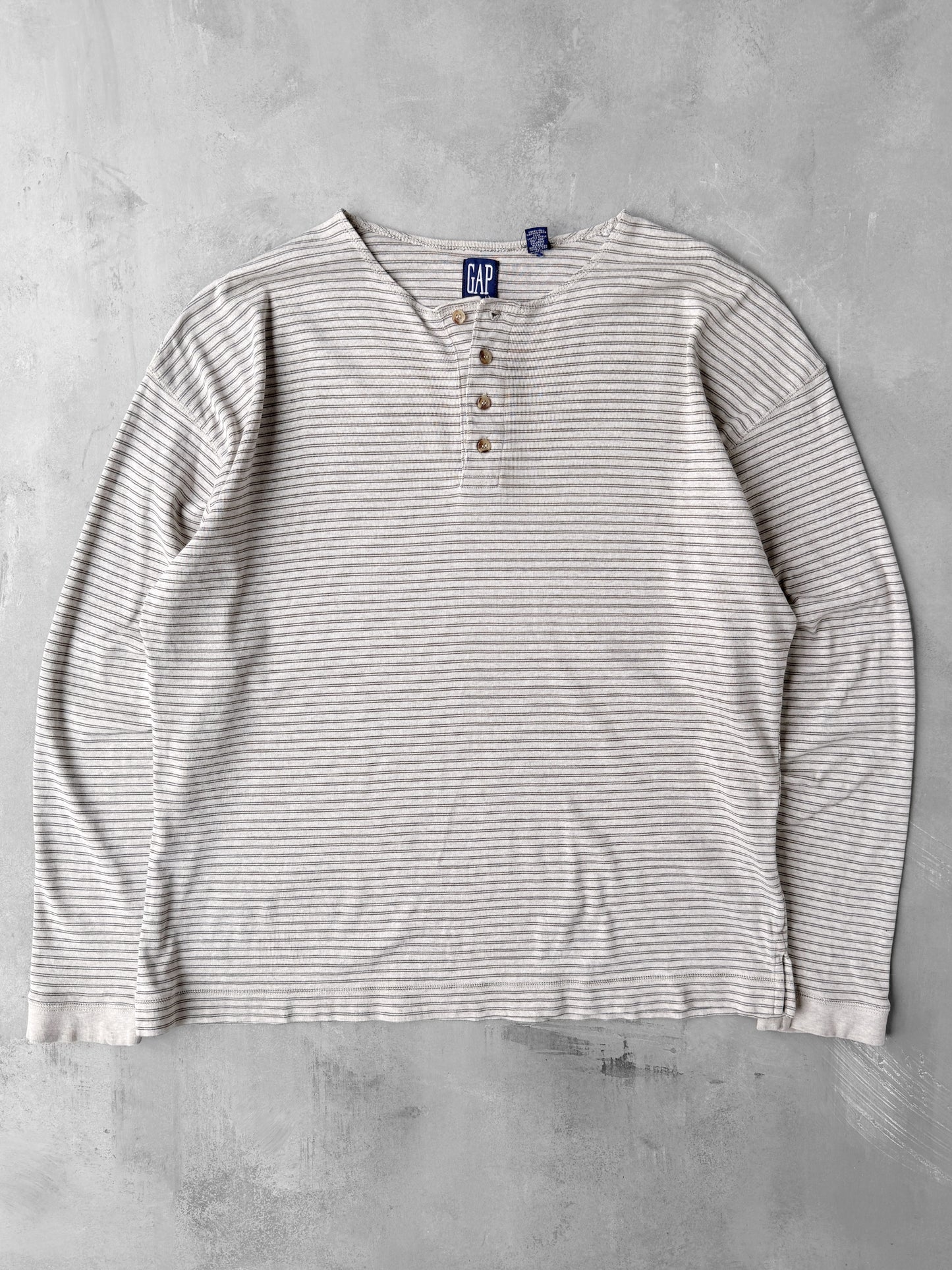 Striped GAP Henley Shirt Y2K - Large