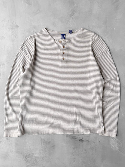 Striped GAP Henley Shirt Y2K - Large