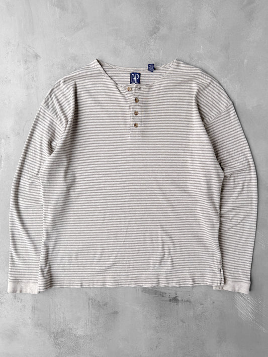 Striped GAP Henley Shirt Y2K - Large