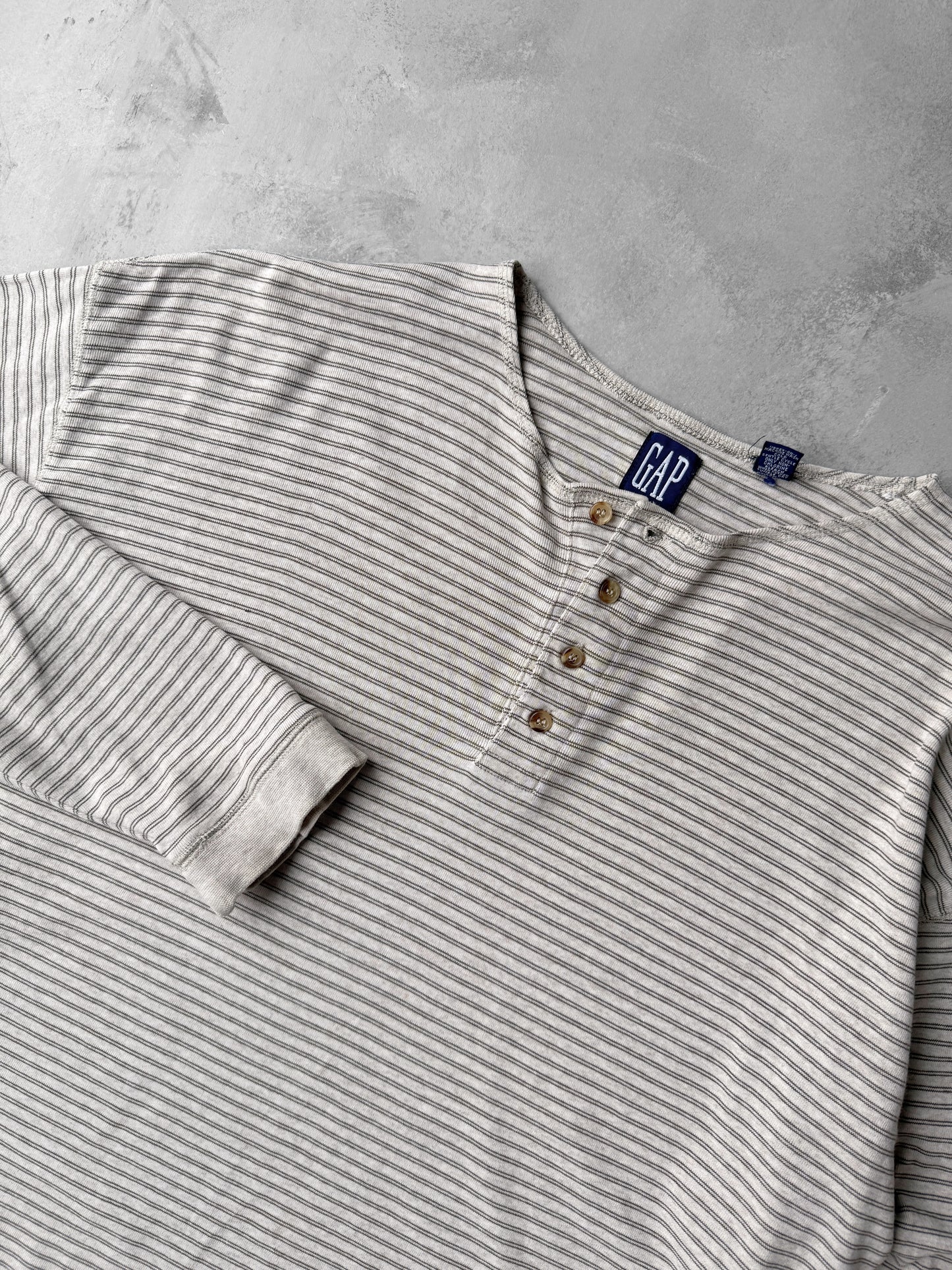 Striped GAP Henley Shirt Y2K - Large