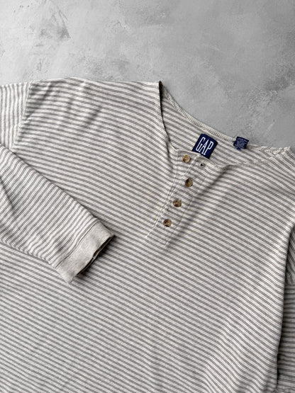 Striped GAP Henley Shirt Y2K - Large