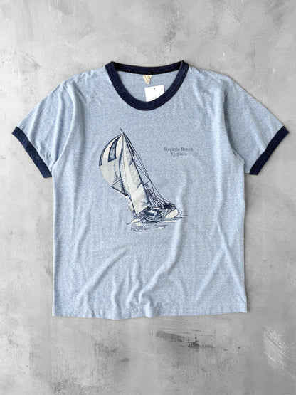 Virginia Beach Ringer T-Shirt 80's - Large