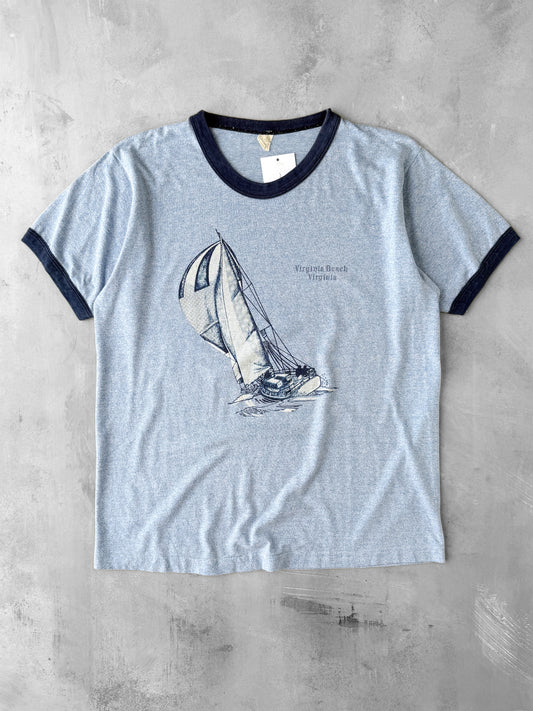 Virginia Beach Ringer T-Shirt 80's - Large
