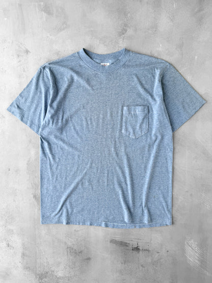 Heather Blue Pocket T-Shirt 80's - Large