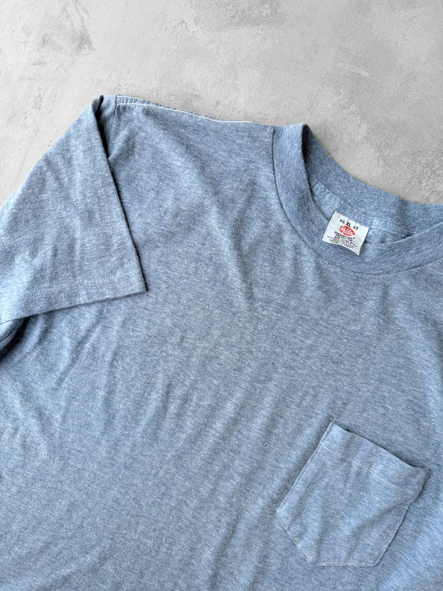 Heather Blue Pocket T-Shirt 80's - Large