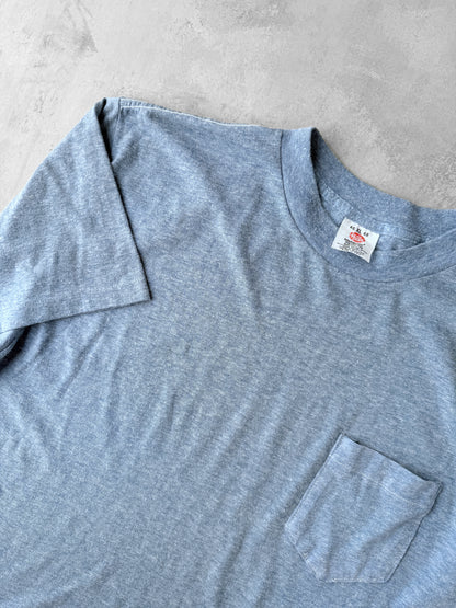 Heather Blue Pocket T-Shirt 80's - Large
