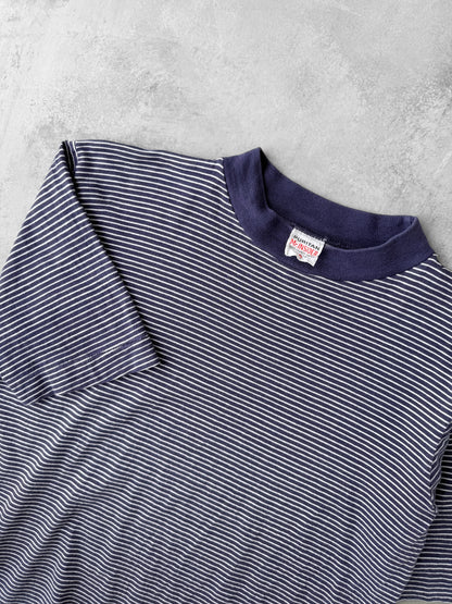 Striped Mock Neck T-Shirt 90's - Medium
