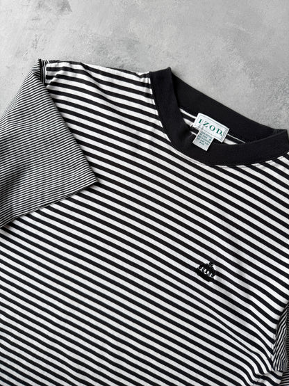 Black and White Striped T-Shirt 90's - Medium