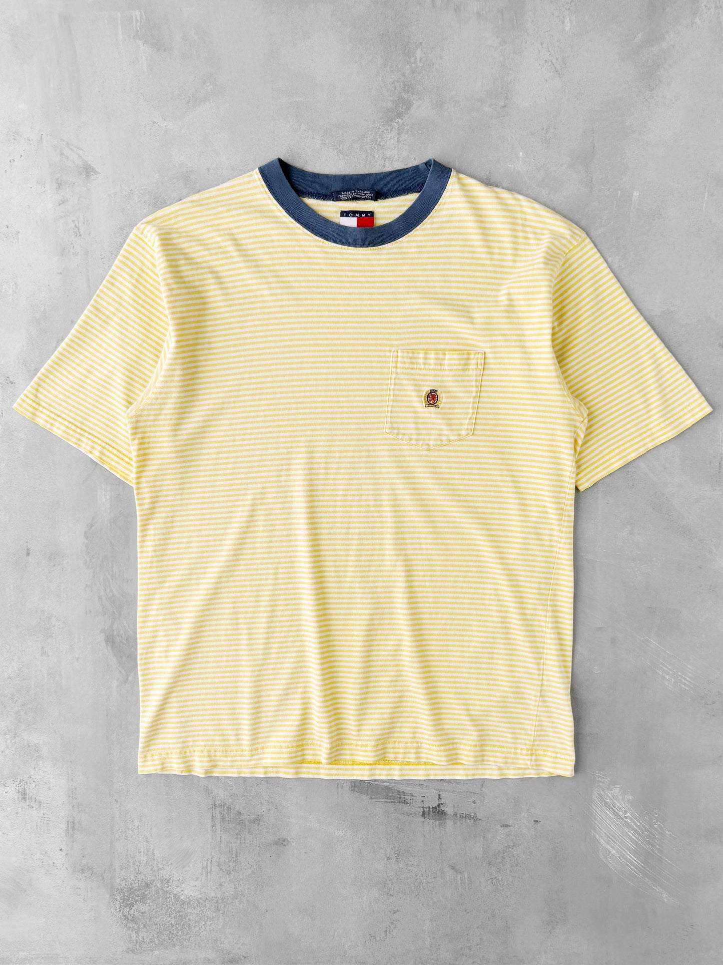 Yellow Striped Pocket T-Shirt 90's - Medium
