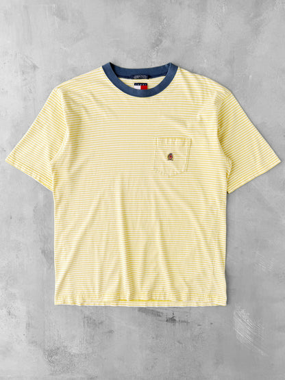Yellow Striped Pocket T-Shirt 90's - Medium