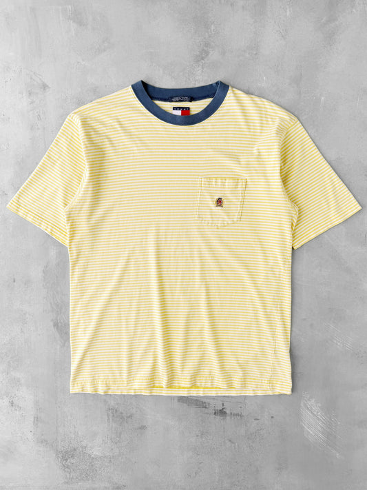 Yellow Striped Pocket T-Shirt 90's - Medium