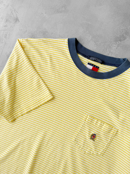 Yellow Striped Pocket T-Shirt 90's - Medium