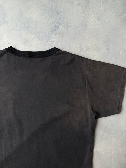 Faded Two-Tone Black Pocket T-Shirt 90's - Large