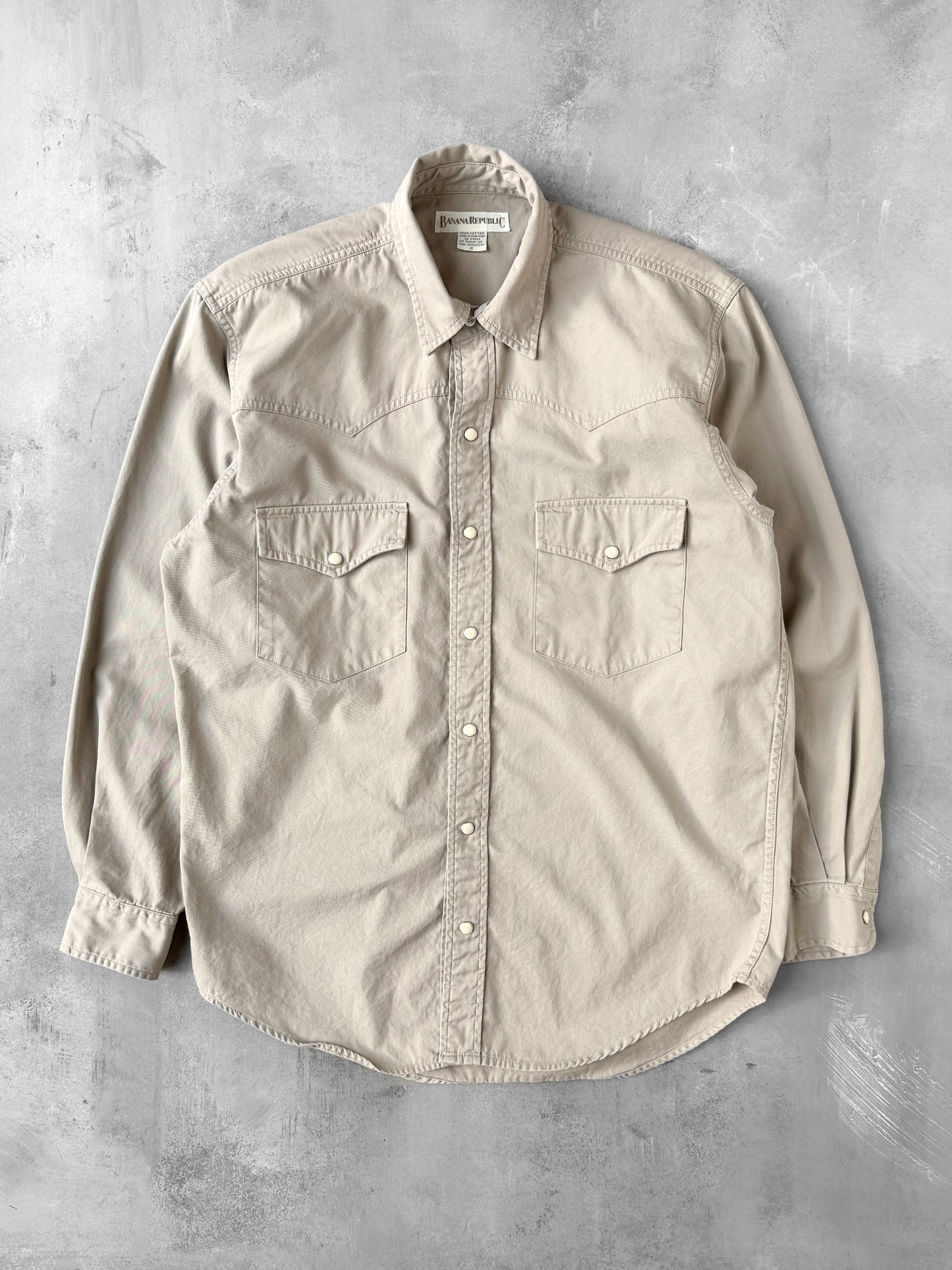 Beige Pearl Snap Western Shirt 90's - Small
