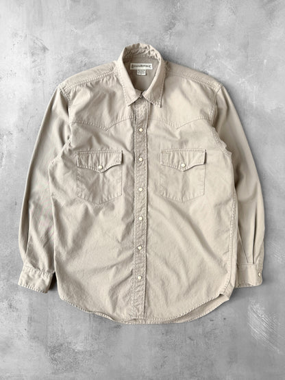 Beige Pearl Snap Western Shirt 90's - Small