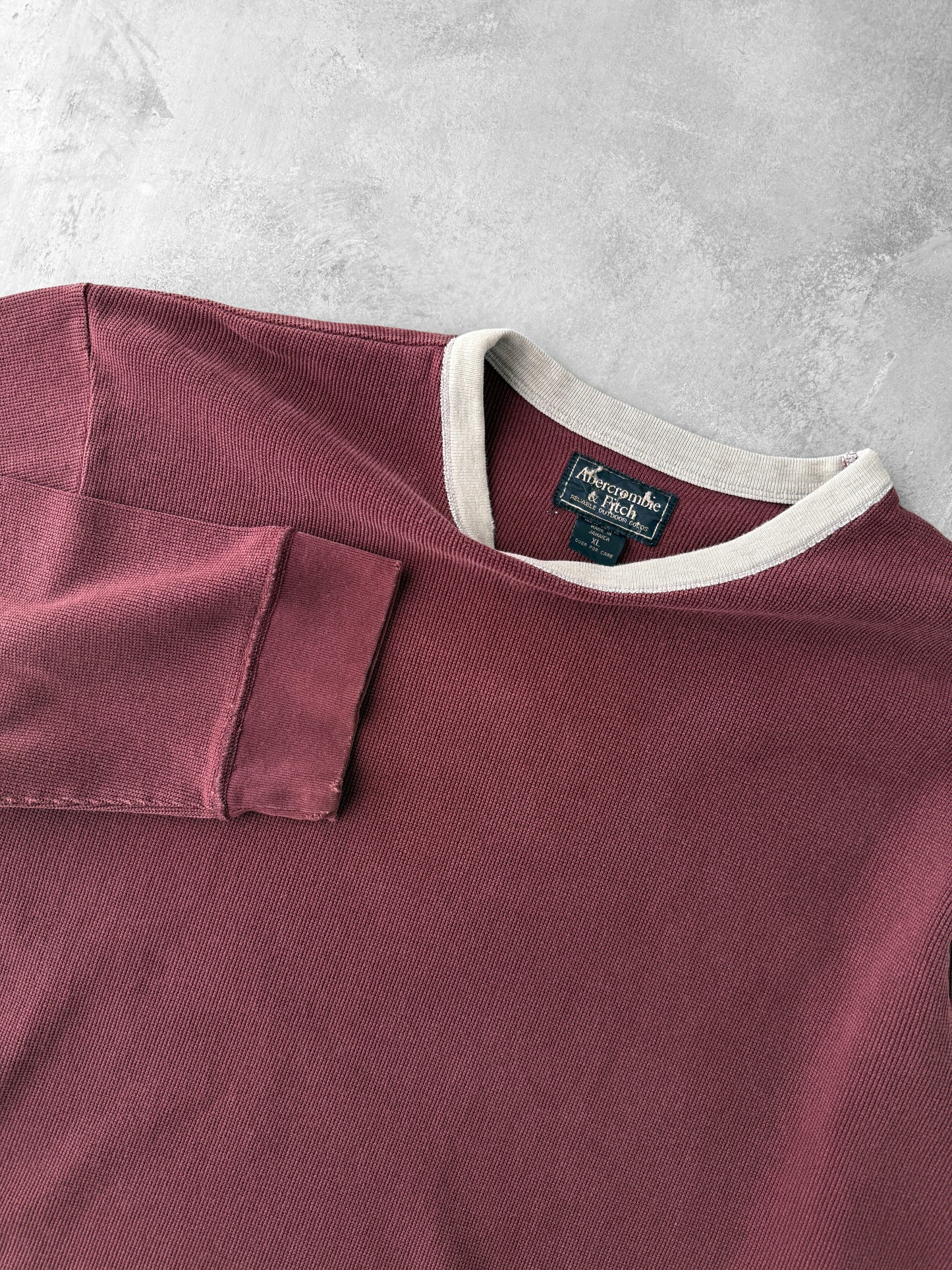 Burgundy Thermal T-Shirt Y2K - XL