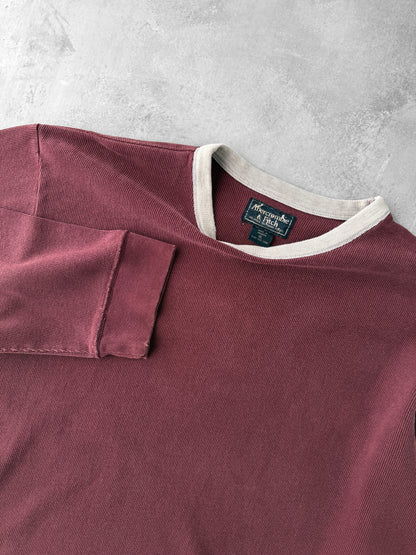 Burgundy Thermal T-Shirt Y2K - XL