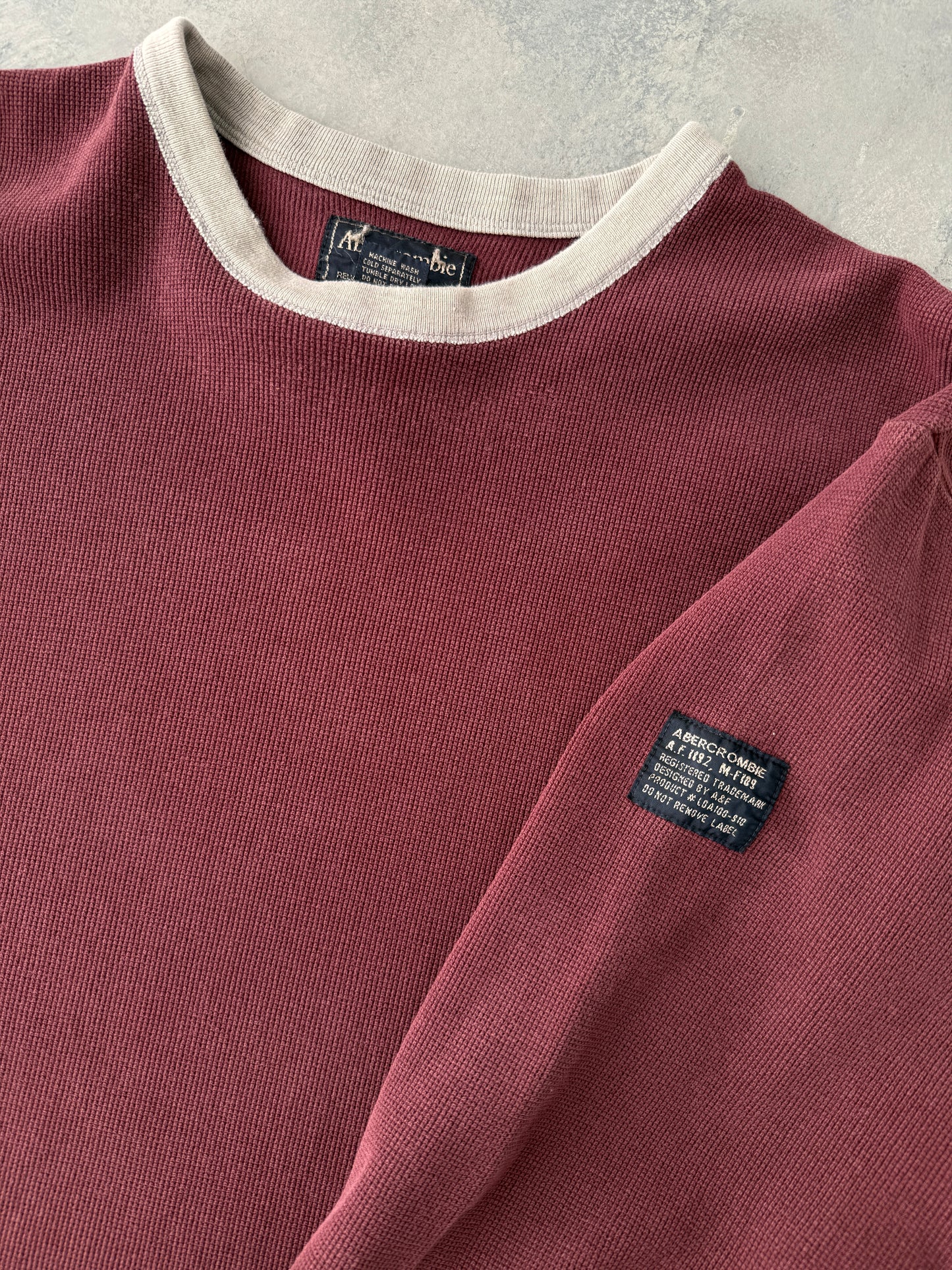 Burgundy Thermal T-Shirt Y2K - XL