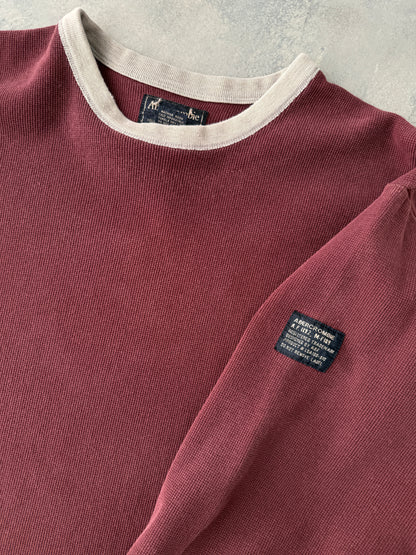 Burgundy Thermal T-Shirt Y2K - XL