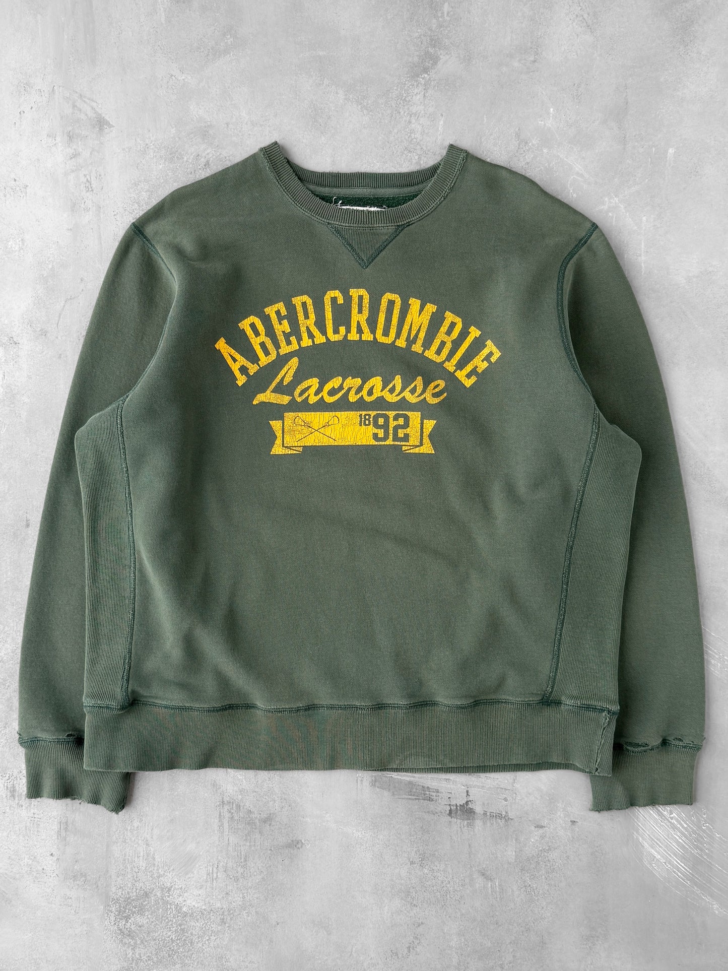Distressed Abercrombie Lacrosse Sweatshirt Y2K - XL