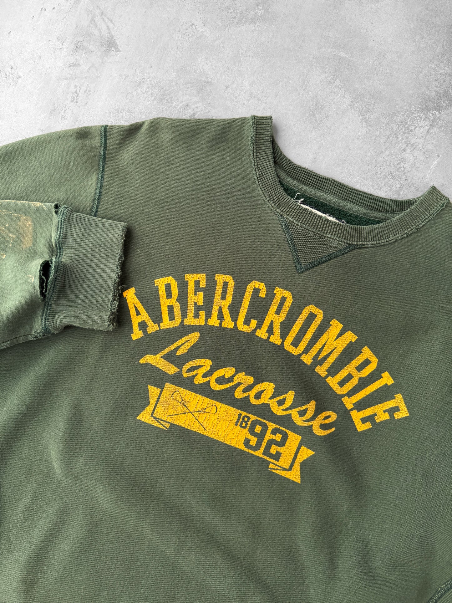 Distressed Abercrombie Lacrosse Sweatshirt Y2K - XL