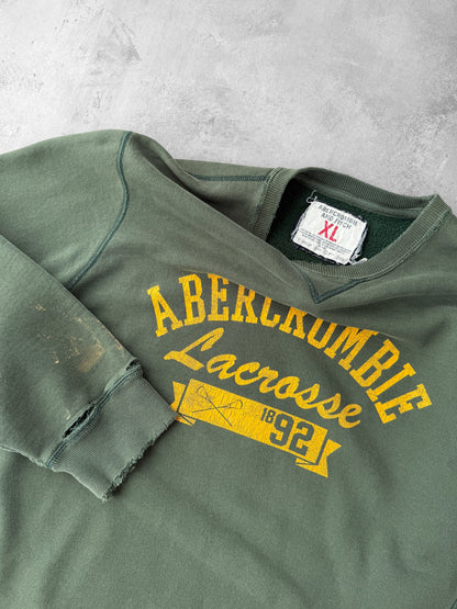 Distressed Abercrombie Lacrosse Sweatshirt Y2K - XL