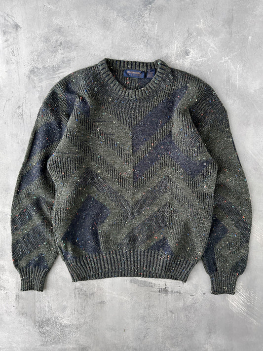 Patterned Green Sweater Y2K -  Medium