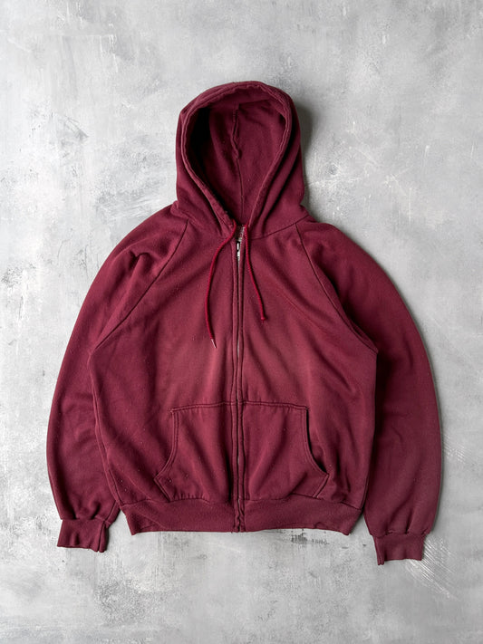 Full-Zip Burgundy Hoodie 90's - Large