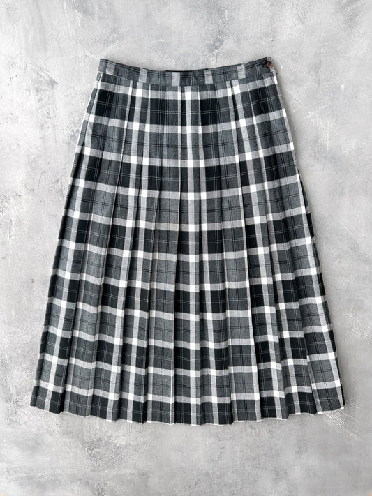 Gray Plaid Pleated Midi Skirt 80's - Medium (8/10)