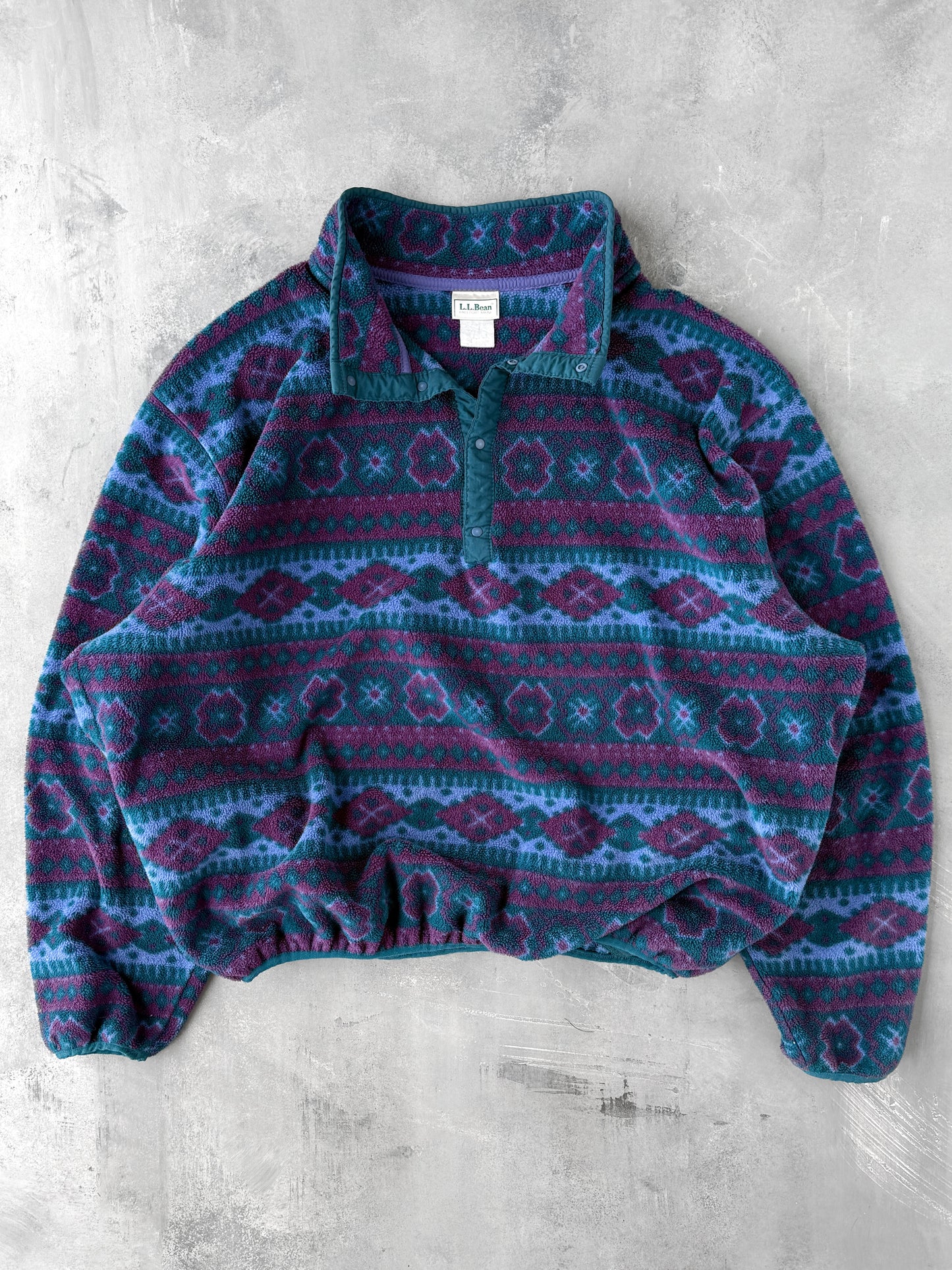 L.L. Bean Patterned T-Snap Fleece Y2K - Large