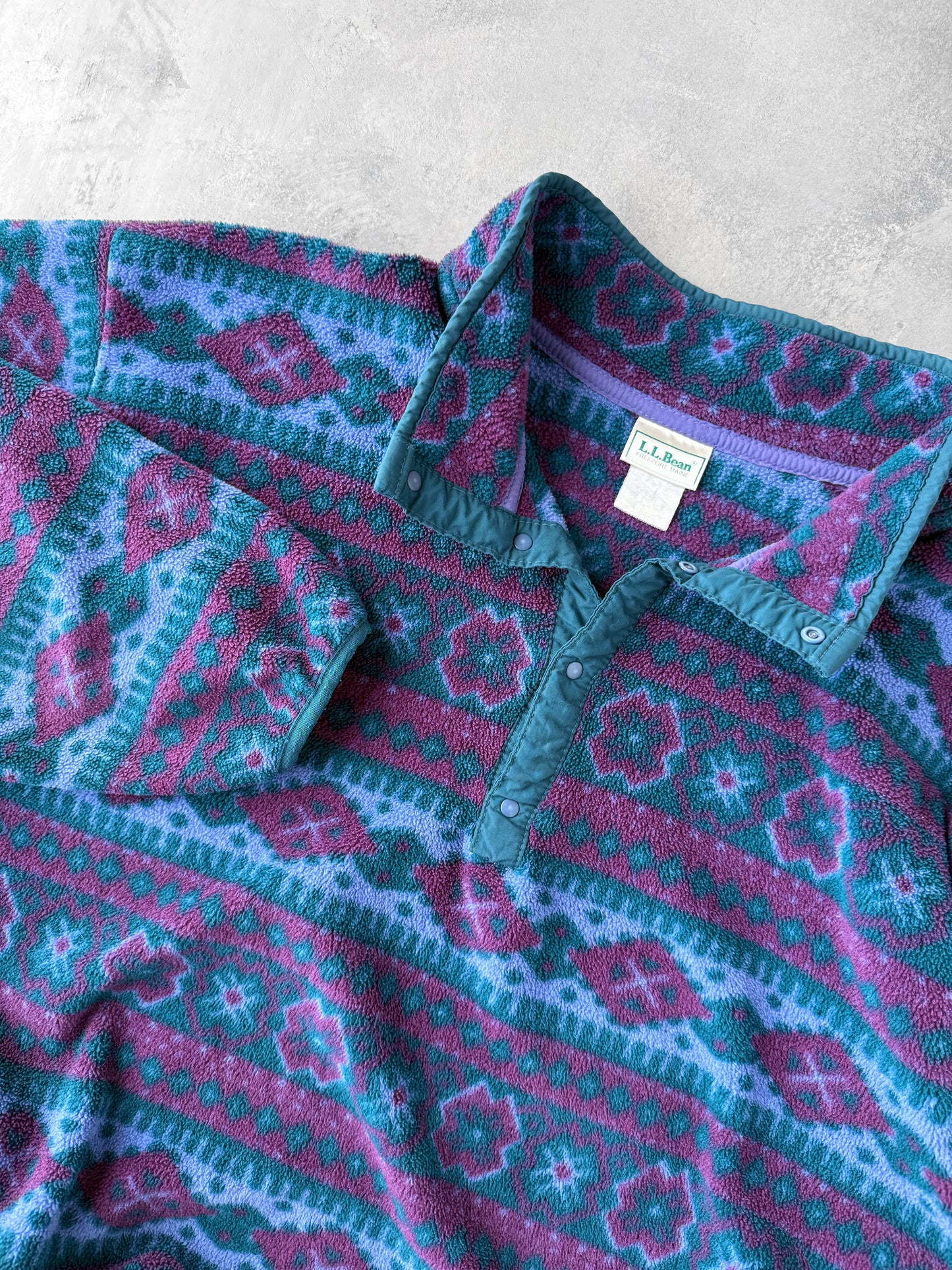 L.L. Bean Patterned T-Snap Fleece Y2K - Large