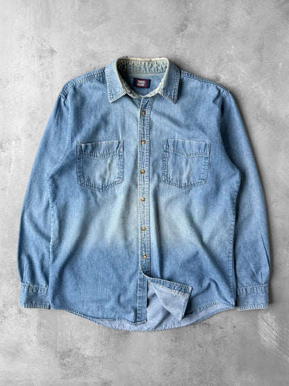 Distressed Denim Shirt Y2K - Large