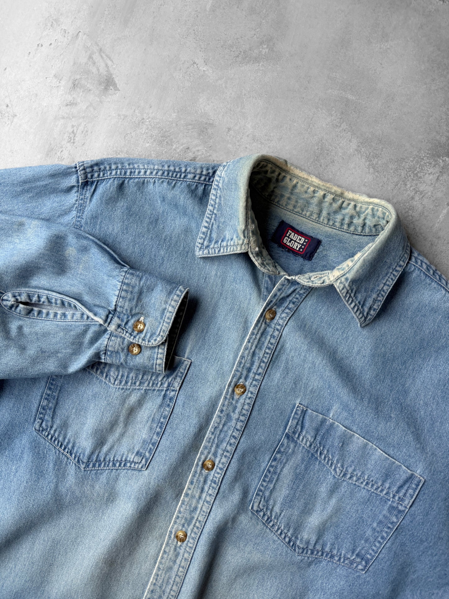 Distressed Denim Shirt Y2K - Large