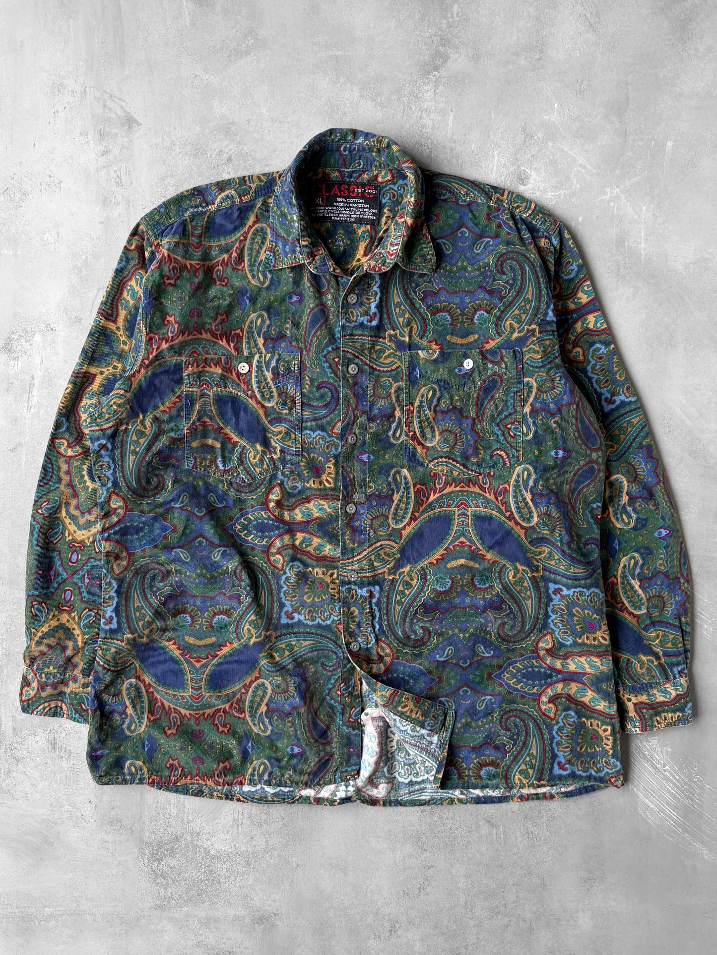 Paisley Printed Corduroy Shirt 00's - XL