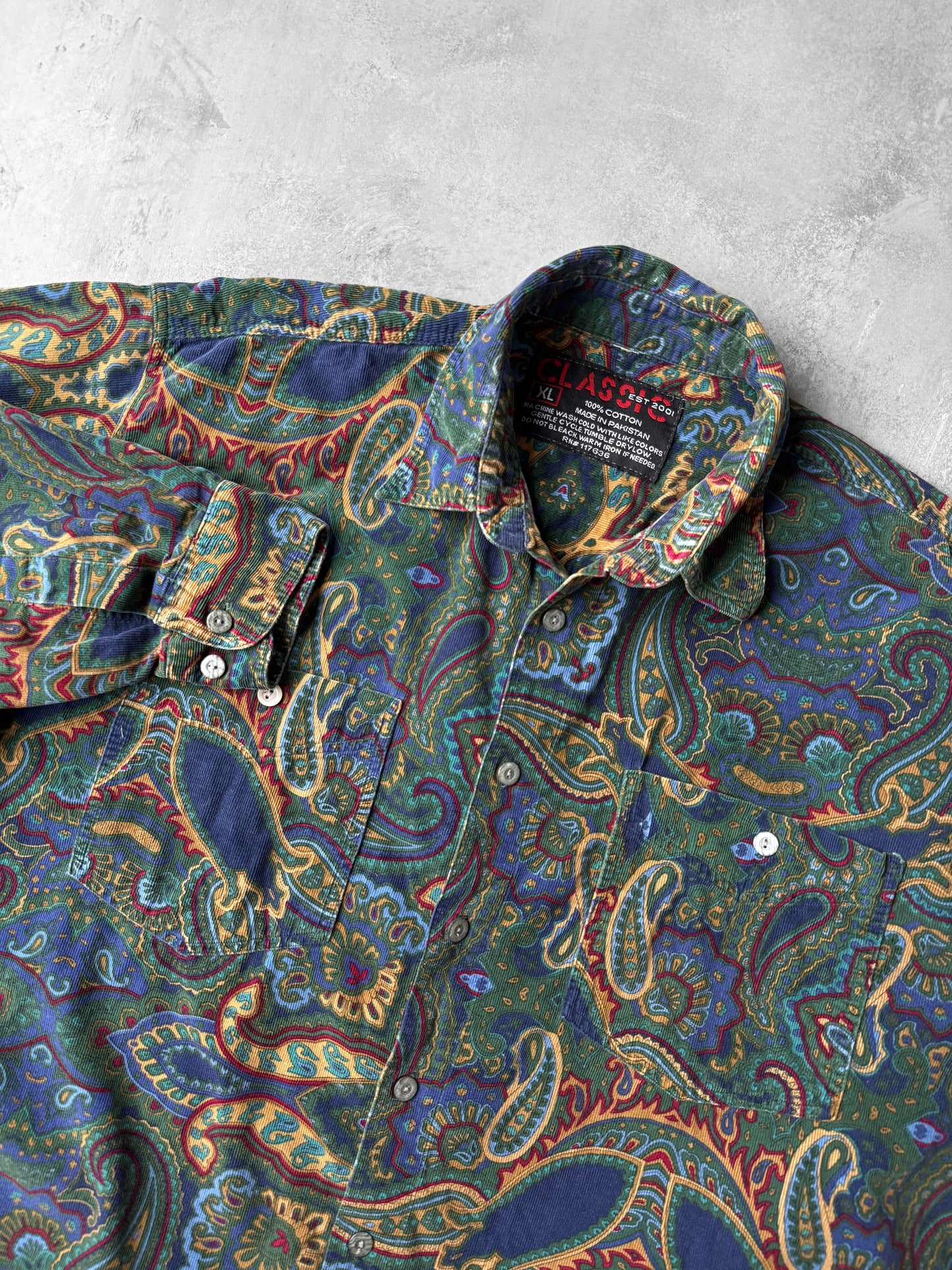 Paisley Printed Corduroy Shirt 00's - XL