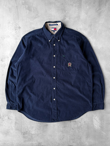 Navy Blue Corduroy Oxford Shirt 90's - Large