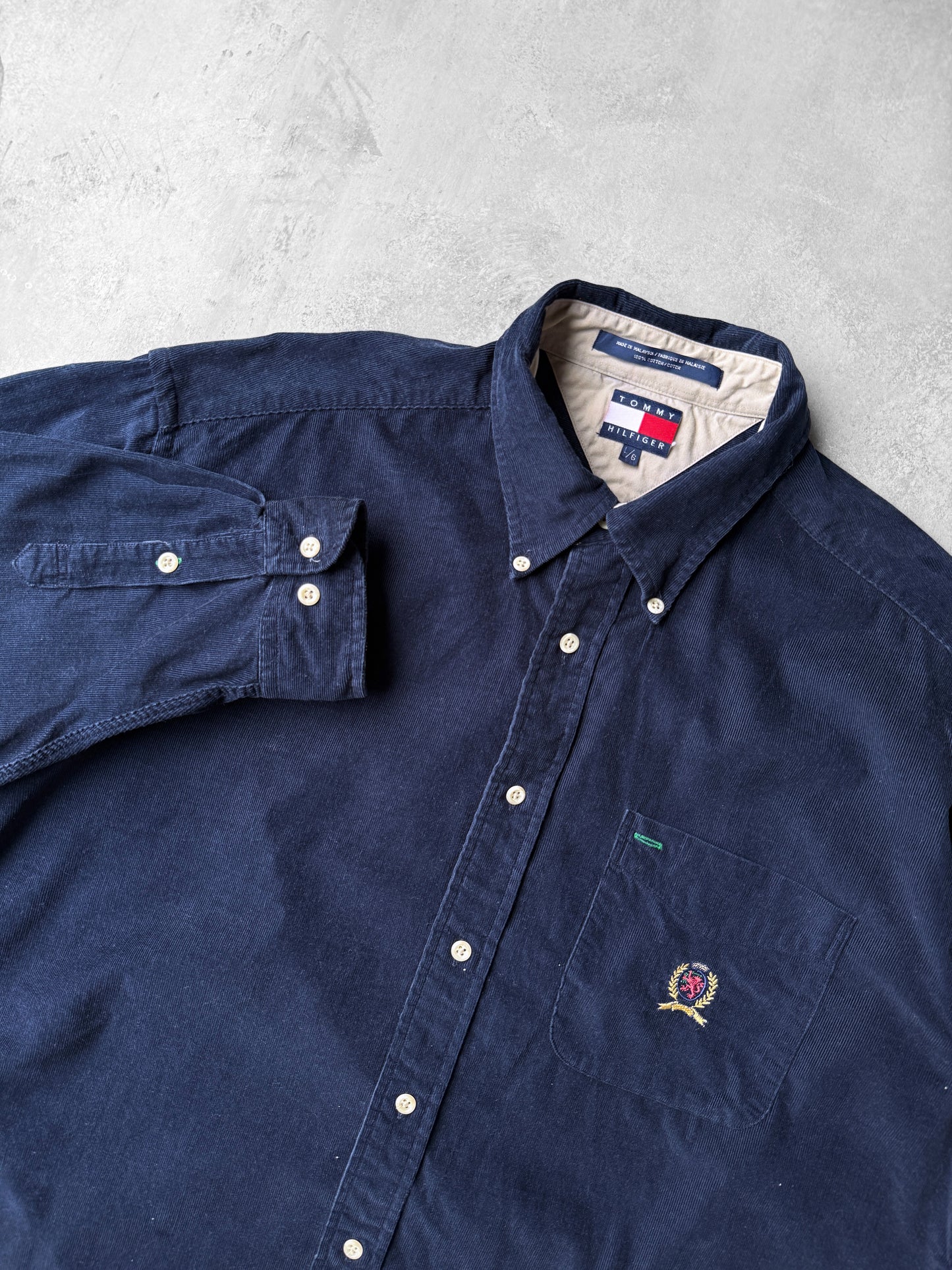 Navy Blue Corduroy Oxford Shirt 90's - Large