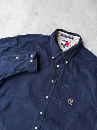 Navy Blue Corduroy Oxford Shirt 90's - Large