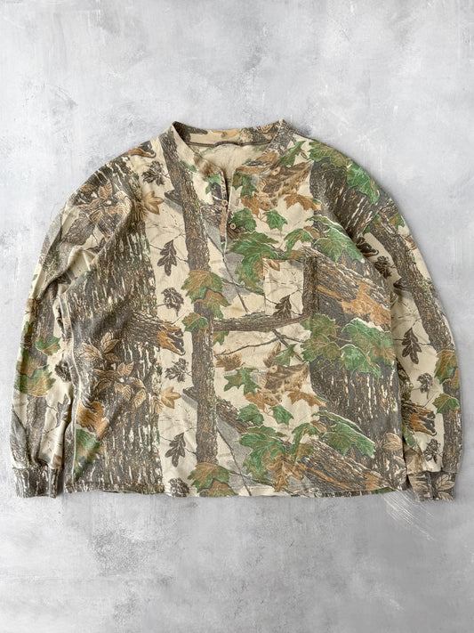Real Tree Camo Henley T-Shirt 80's - XXL