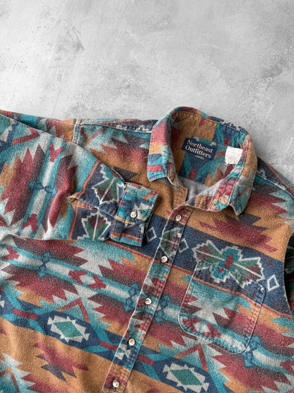 Southwestern Printed Flannel Shirt 90's - Large