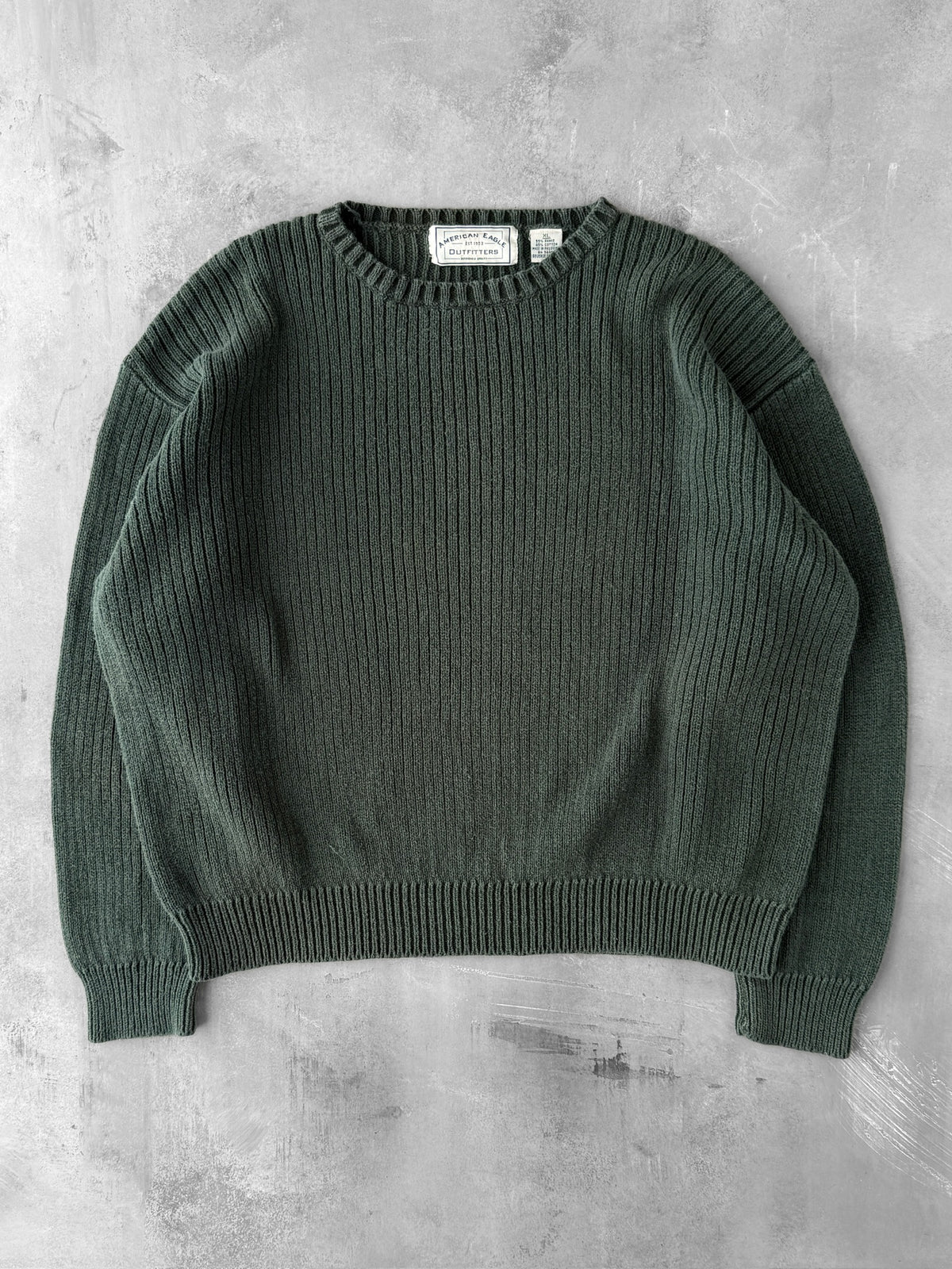Ribbed Dark Green Sweater Y2K - XL
