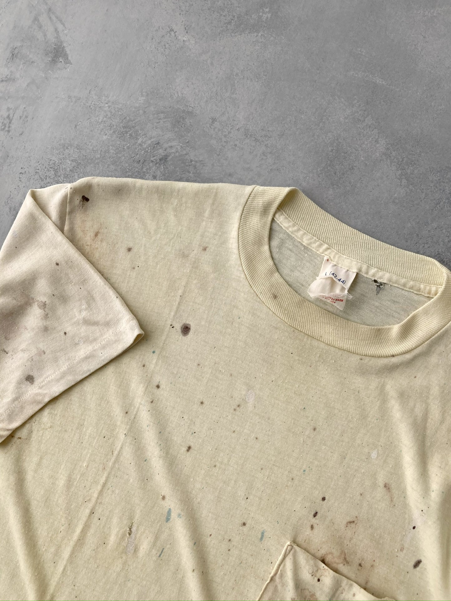 Distressed Yellow Pocket T-Shirt 70's - Medium