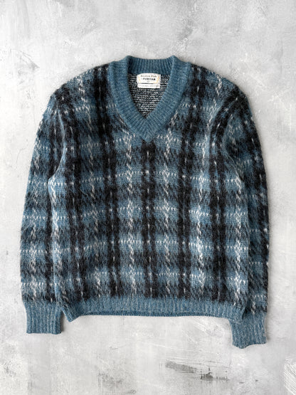 Plaid V-Neck Sweater 70's - Medium