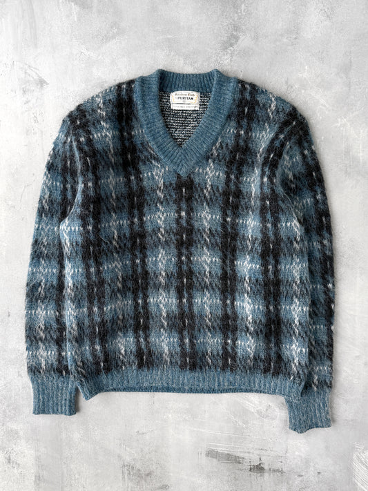 Plaid V-Neck Sweater 70's - Medium