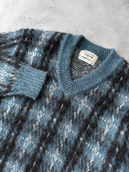 Plaid V-Neck Sweater 70's - Medium
