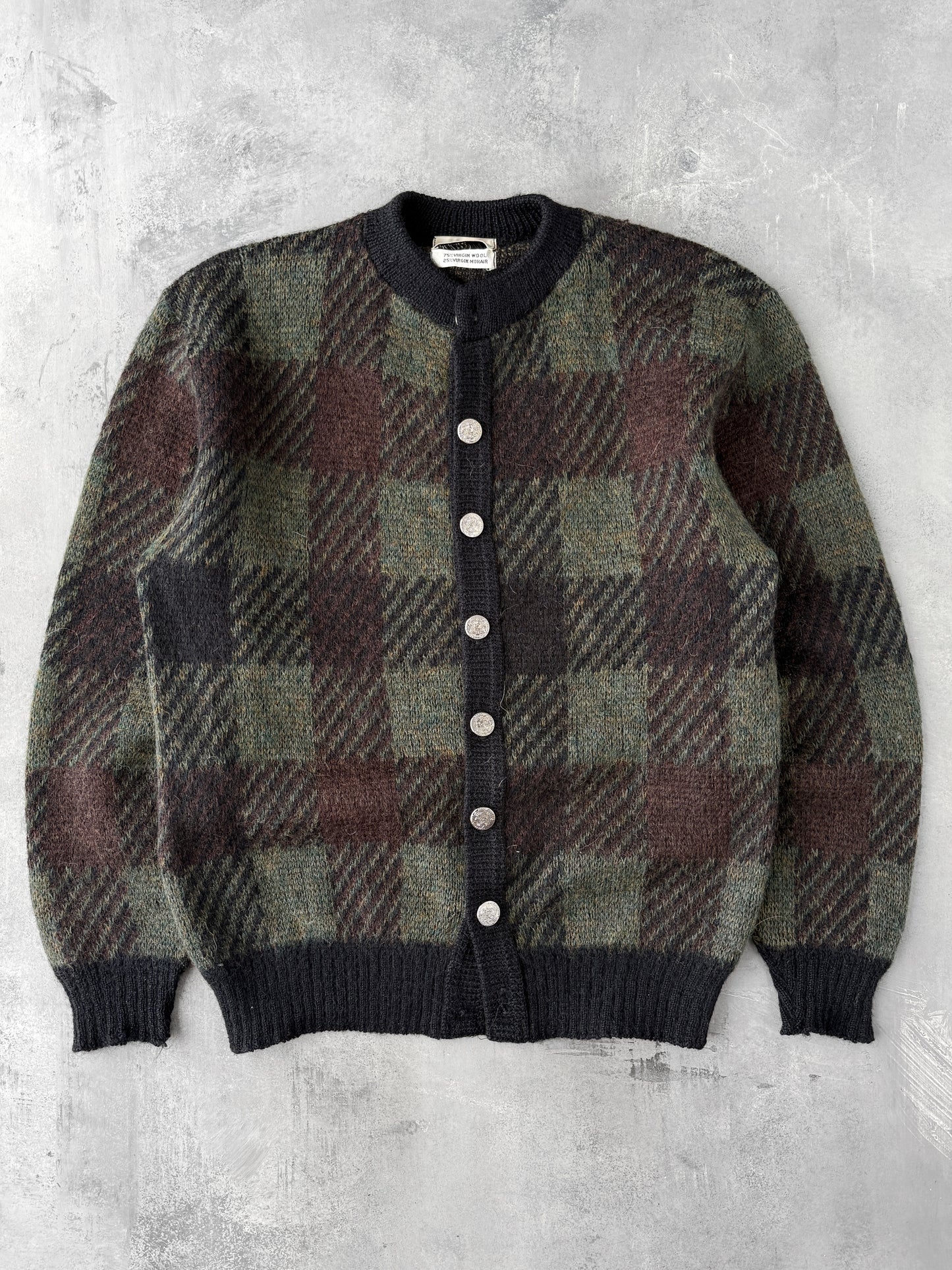 Plaid Mohair-Blend Cardigan 60's - Medium