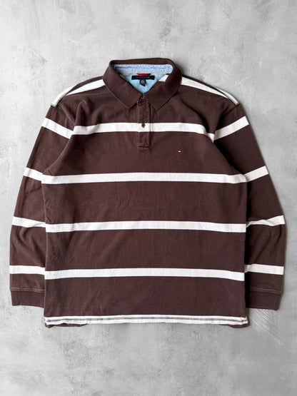 Striped Long Sleeved Polo Shirt - XXL