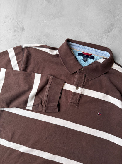 Striped Long Sleeved Polo Shirt - XXL